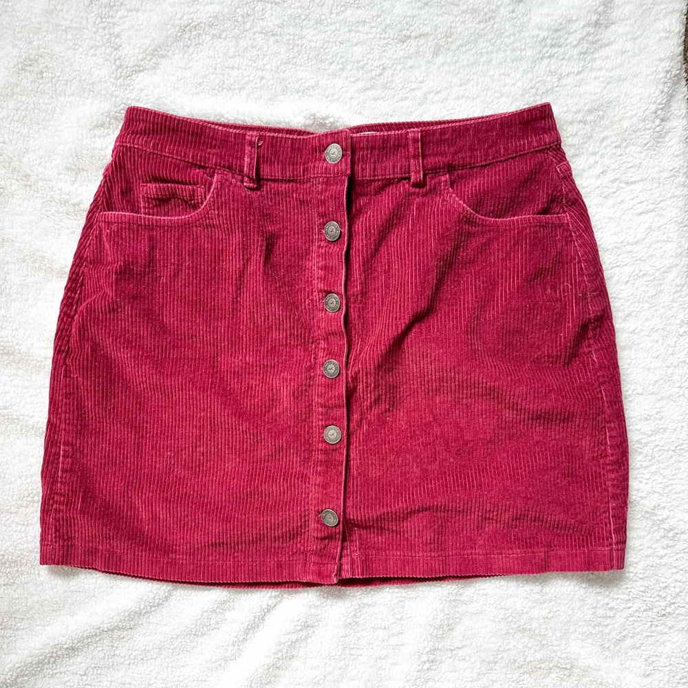 Large Red Corduroy Button Up Skirt
